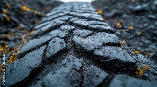 Volcanic Terrain Tire Track Close-up photo