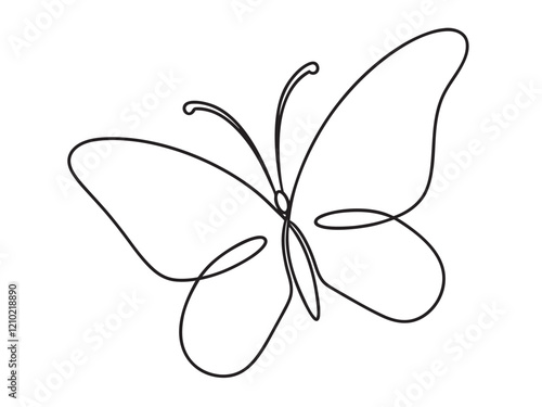 Continuous line drawing of beautiful butterfly. Single one line art of flying abstract butterfly. Vector illustration