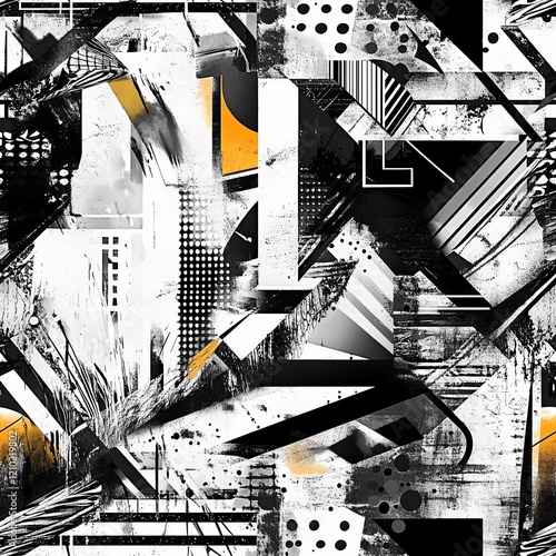 Seamless Pattern, Dynamic abstract composition blending sharp angles, archite...