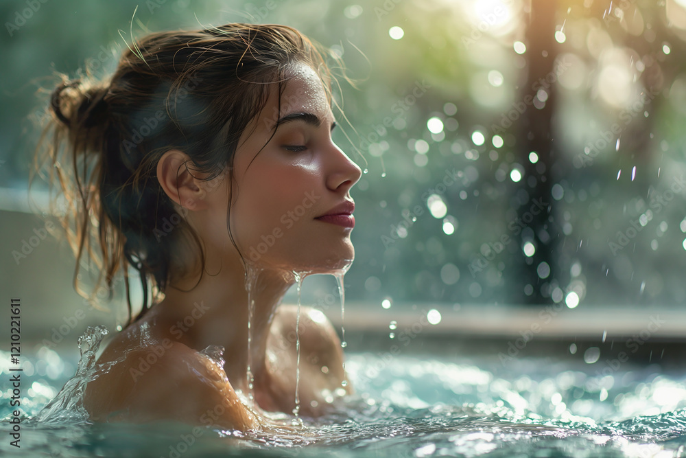 Obraz premium A woman is in a hot tub, enjoying the water