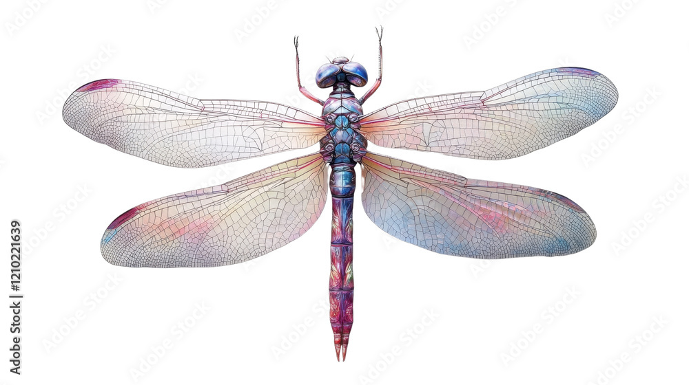 Close-up of a dragonfly with green wings isolated on a white background Close-up of a dragonfly with green wings isolated on a white background