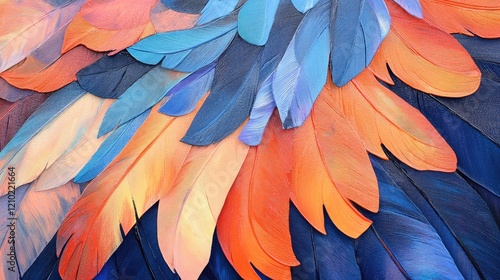 Wallpaper Mural Close-up of vibrant orange and blue feathers interlaced, showcasing their intricate textures and bold harmony of colors. Torontodigital.ca