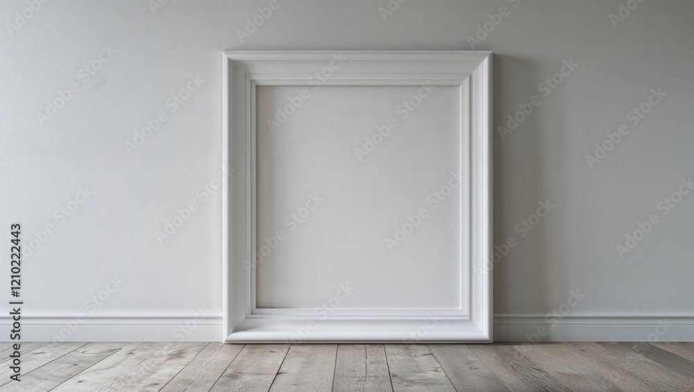 Simple Minimalist White Frame on a Plain Neutral Wall - Mockup Simple Minimalist White Frame on a Plain Neutral Wall - Mockup