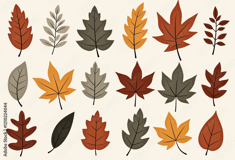 Fototapeta premium Seamless Minimalist Fall Leaves: Scandinavian Style Warm Pastel Pattern. Small, muted color leaves on isolate white, perfect for digital backgrounds, branding, and art prints.