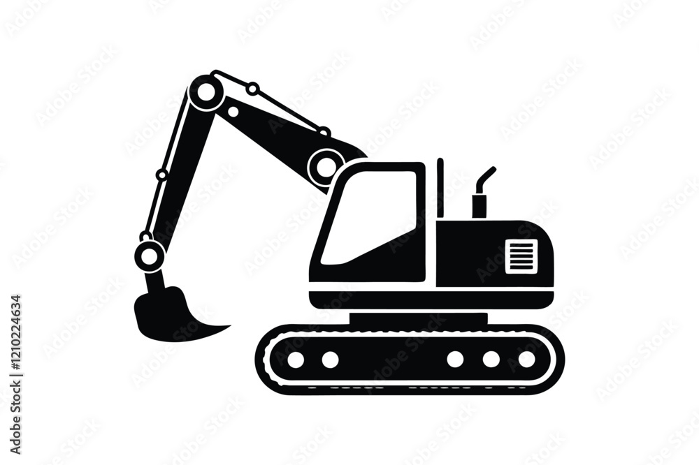 Construction excavator silhouette vector illustration isolated on a white background, heavy machinery Construction excavator silhouette vector illustration isolated on a white background, heavy machinery