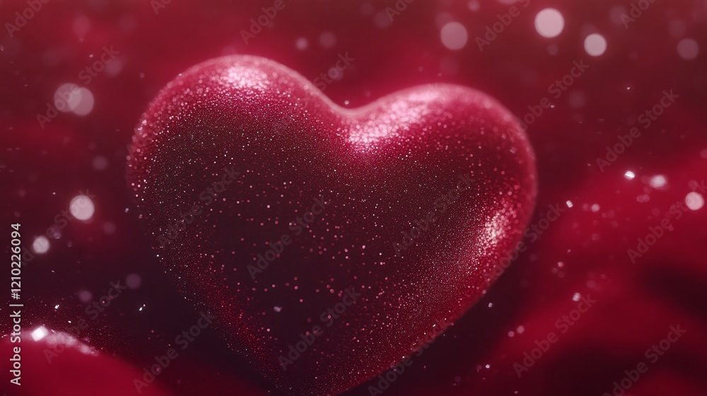 Shimmering Red Heart on Soft Background with Glimmering Bokeh Lights Shimmering Red Heart on Soft Background with Glimmering Bokeh Lights