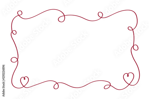 Continuous line drawing hand drawn frame with hearts for text Vector background for valentines day.