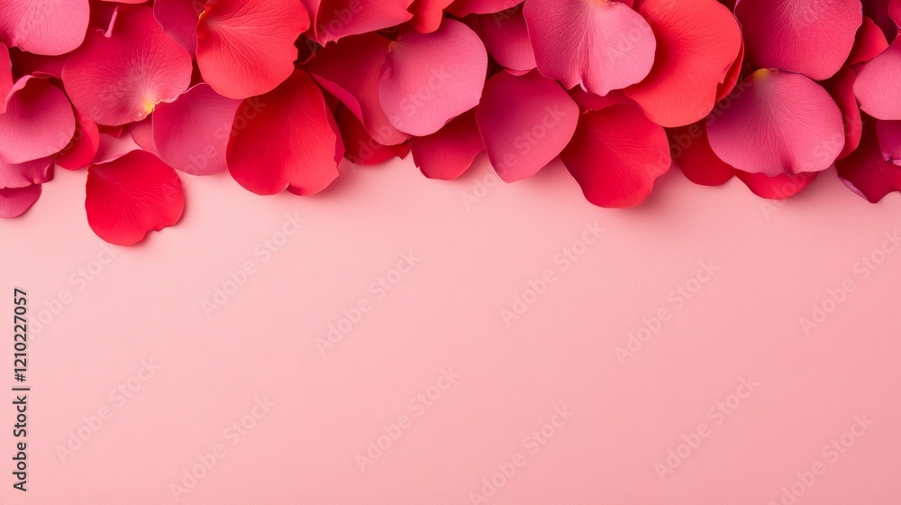 Romantic Pink and Red Rose Petals on Soft Pink Background Romantic Pink and Red Rose Petals on Soft Pink Background