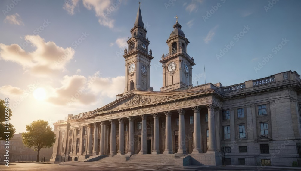 Obraz premium Classical courthouse building with a central clock tower, clock tower, classical architecture, brazoria county