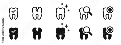 Tooth icons set. Dental symbol. Vector illustration.