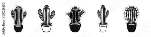 Cactus silhouettes set. Home plant. Vector illustration.