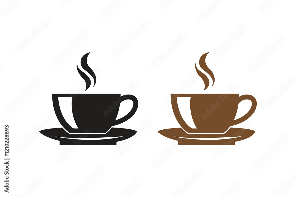 Obraz premium Tea cup, coffee cup silhouettes with white background and color versions vector illustration, Tea and coffee cup set icon, logo isolated on white background
