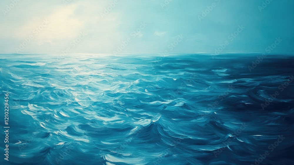 Fototapeta premium A serene blue sea gradient background transitioning from deep navy to turquoise, with gentle ripples reflecting sunlight.