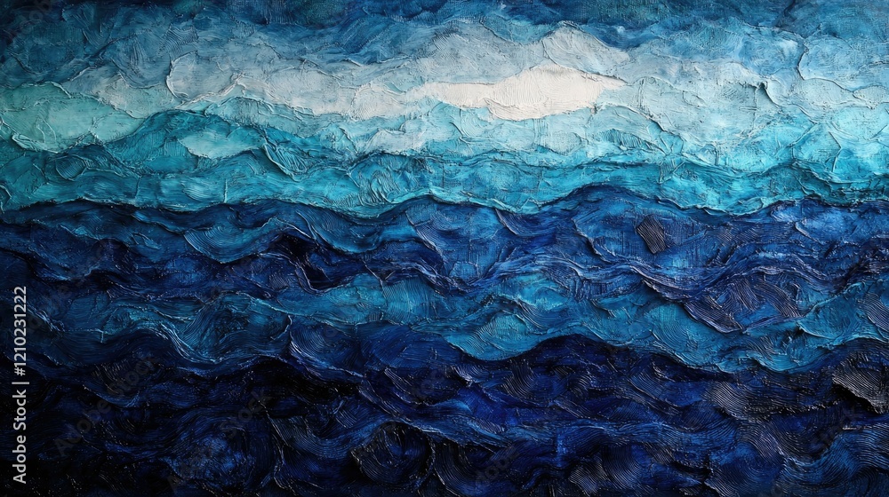 Horizontal view of a blue sea gradient shifting from navy blue to pale turquoise, with rippling textures. Horizontal view of a blue sea gradient shifting from navy blue to pale turquoise, with rippling textures.