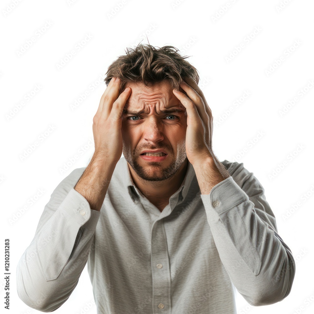 Naklejka premium Real man Acting stressed photo white head