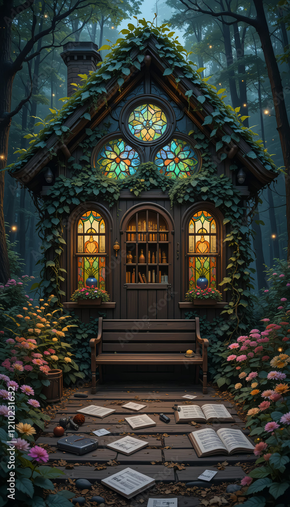 Obraz premium Whimsical forest hideaway, where magic and mystery bloom.