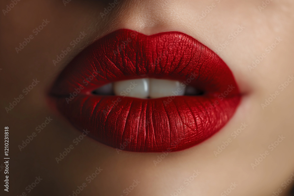 A woman's lips are painted red A woman's lips are painted red