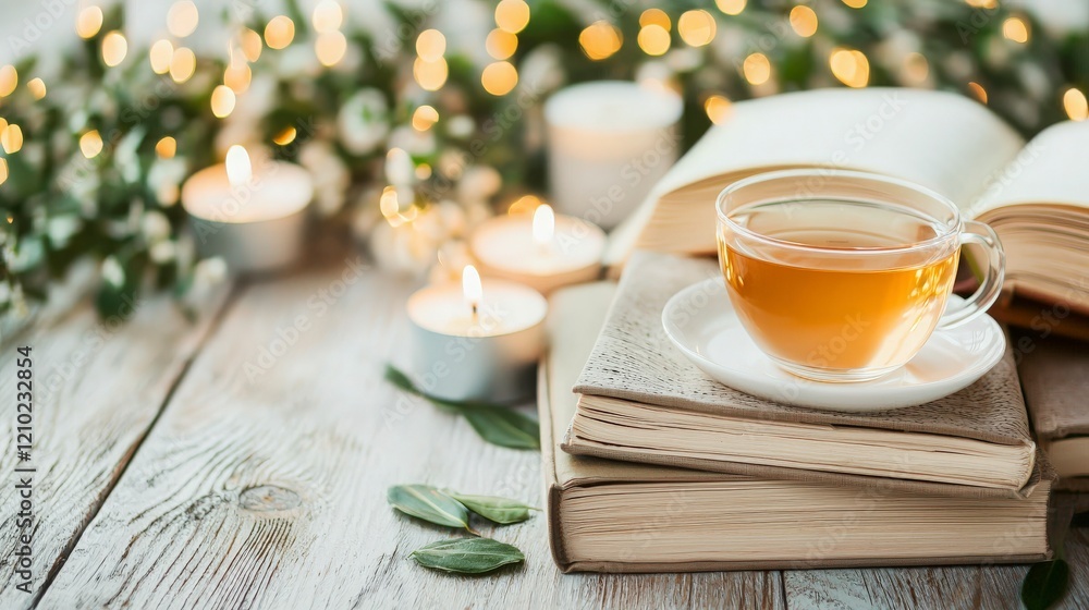 Cozy Reading Nook with Tea and Candles Cozy Reading Nook with Tea and Candles