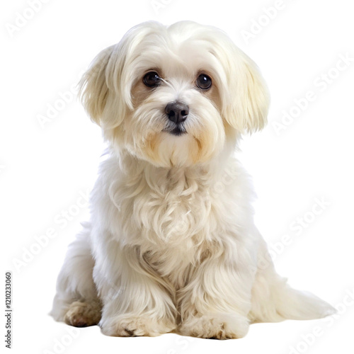 Maltese dog sitting isolated on transparent background  
