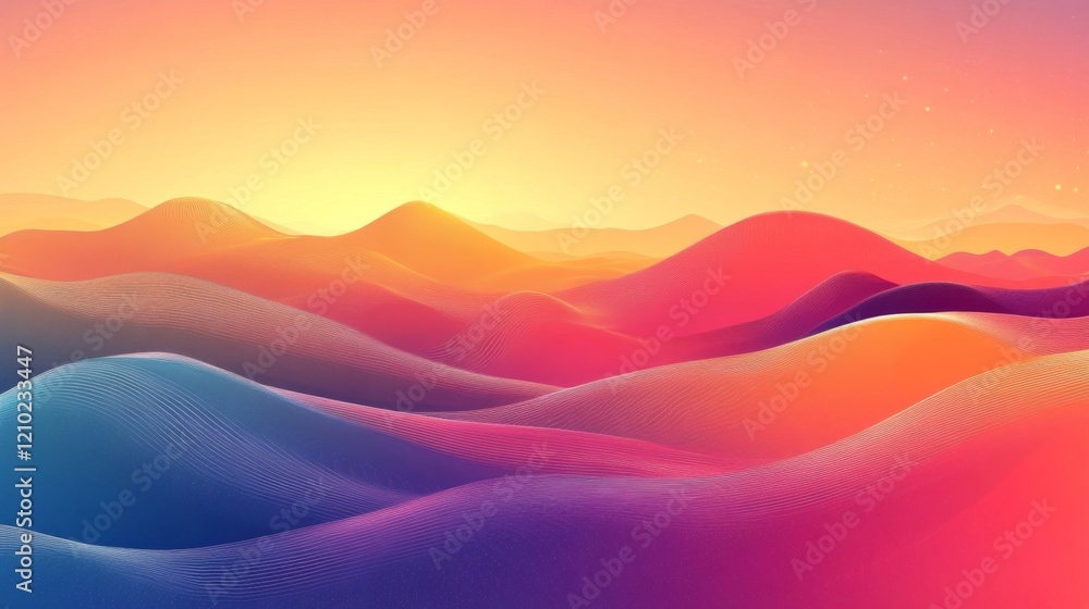 Vibrant Sunset over Abstract Rolling Hills Vibrant Sunset over Abstract Rolling Hills