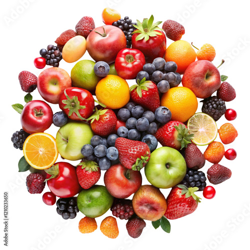 Mix fruits isolated on transparent background  

