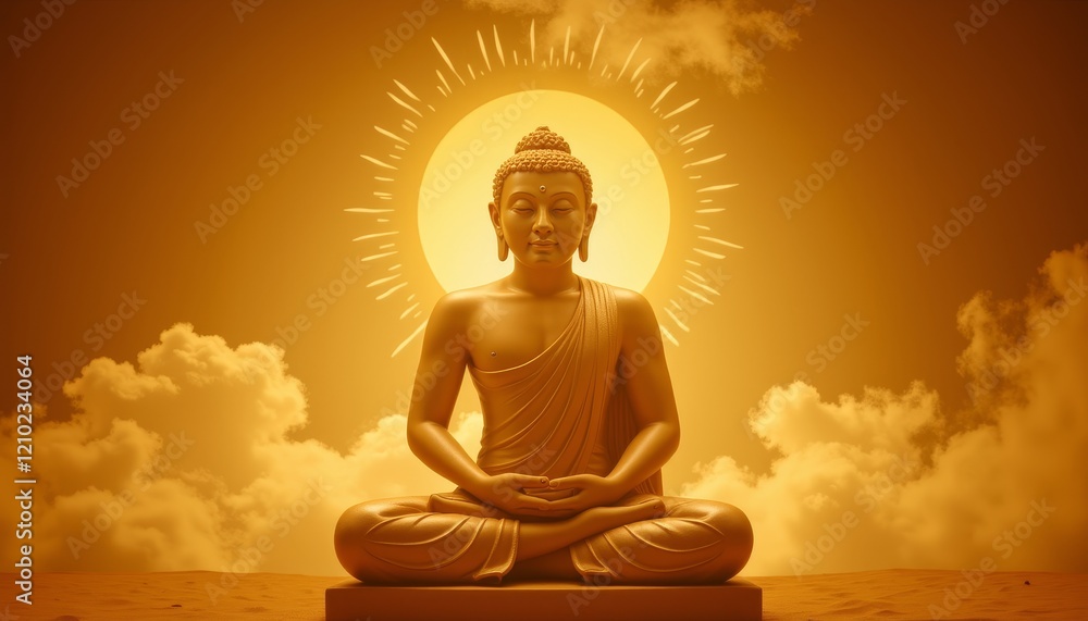 Golden Buddha silhouette in meditative pose, serene enlightenment Golden Buddha silhouette in meditative pose, serene enlightenment