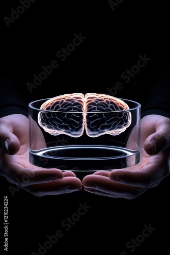 Wallpaper Mural A person holds a glass container showcasing a glowing brain model, symbolizing thought. Torontodigital.ca