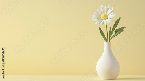 Wallpaper Mural Elegant white daisy in minimalist vase indoor setting floral still life soft yellow background close-up view serenity and simplicity Torontodigital.ca
