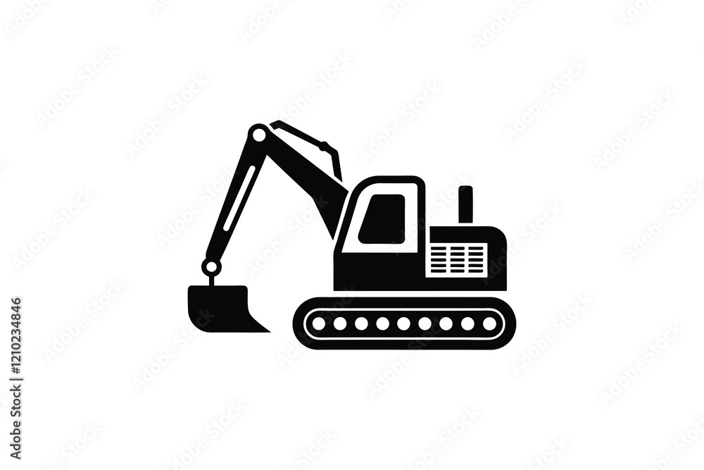 Construction excavator silhouette vector illustration isolated on a white background, heavy machinery Construction excavator silhouette vector illustration isolated on a white background, heavy machinery