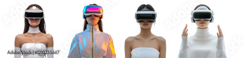 woman wear VR Glasses in metaverse world futuristic