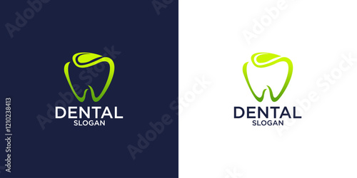 tooth and leaf clinic logo design vector template