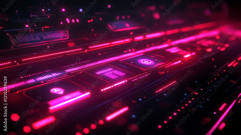Fototapeta premium Futuristic Pink and Red Neon Digital Interface Technology Background