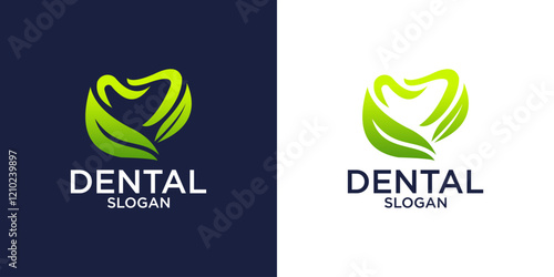 tooth and leaf clinic logo design vector template