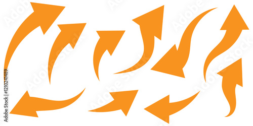 Straight long arrow, left thin line, Orange cursor, horizontal element, thick pointer vector icon isolated on white background. Simple illustration