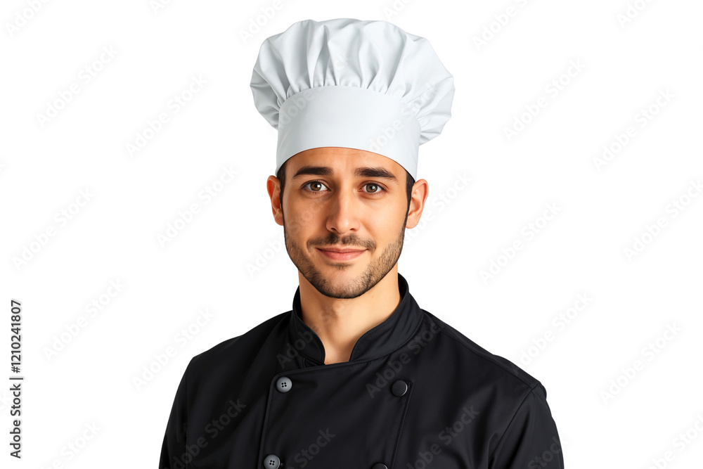 Handsome chef with a hat, smiling on face, isolated on transparent background Handsome chef with a hat, smiling on face, isolated on transparent background