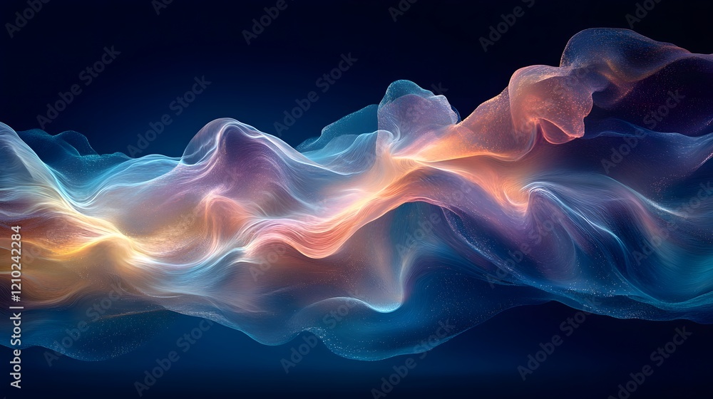 Fototapeta premium Captivating abstract image of shimmering glowing underwater waves flowing with tranquil ethereal color gradients creating a serene and visually stunning digital art landscape