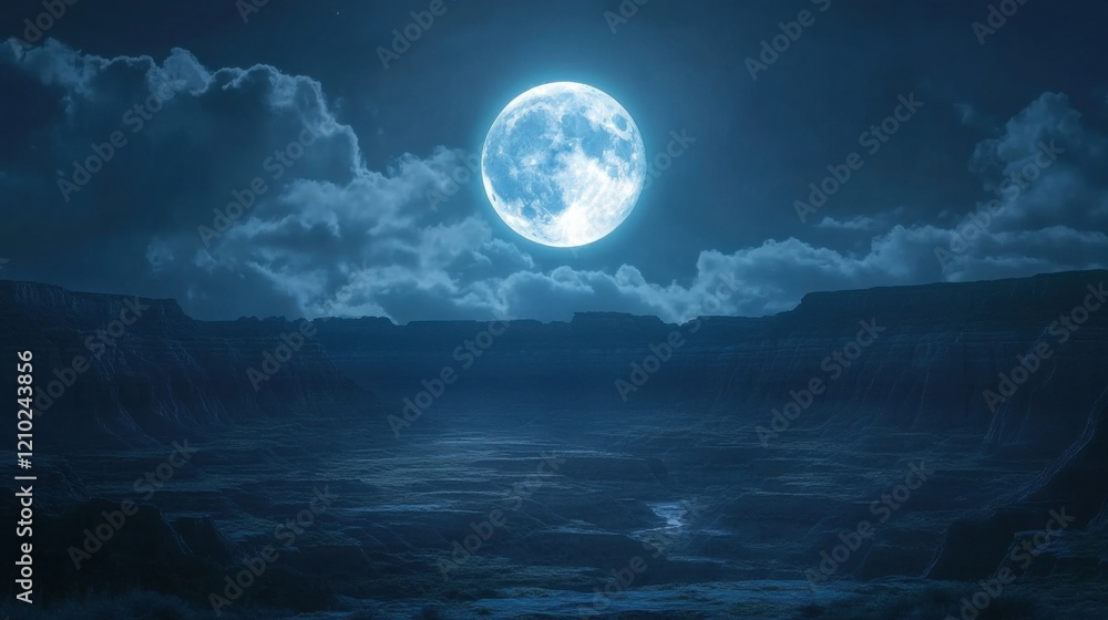 Fototapeta premium a full moon is shining over a mountain range