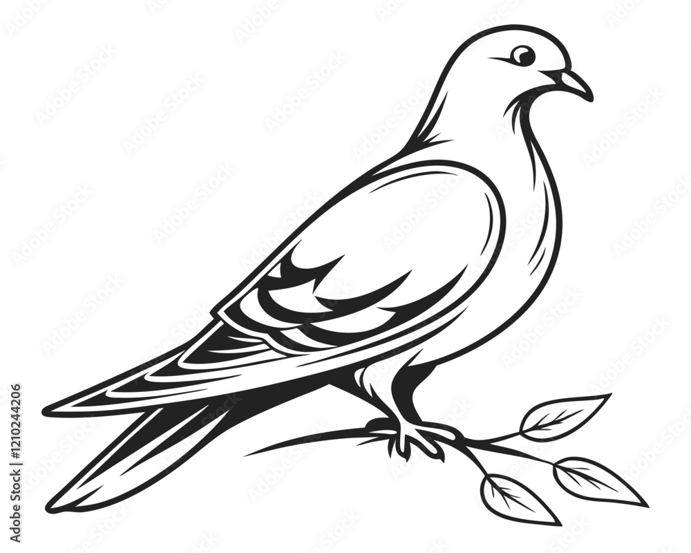 Fototapeta premium dove logo, black outline, vector graphic, transparent background