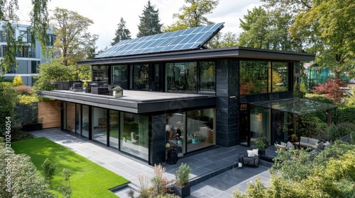 Wallpaper Mural Modern Luxury Home with Solar Panels Glass Walls and Landscaped Garden Torontodigital.ca