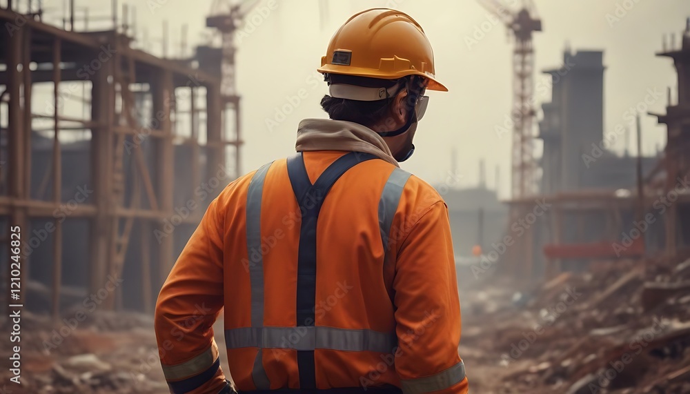 Rear view of Civil engineer in construction site Rear view of Civil engineer in construction site
