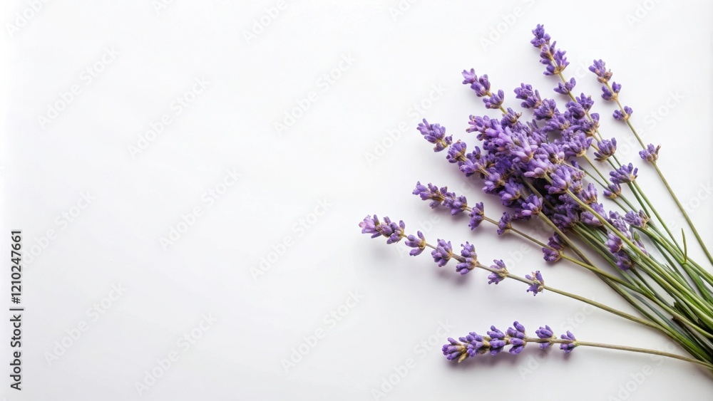 Fototapeta premium Aromatic purple lavender blossoms arranged on a white background
