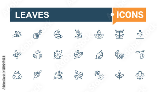 Leaves icons set in linear style. Contains related to branch, spa, nature, sprout, vegan, garden, care, green. Thin UI icon design. Editable vector stroke.