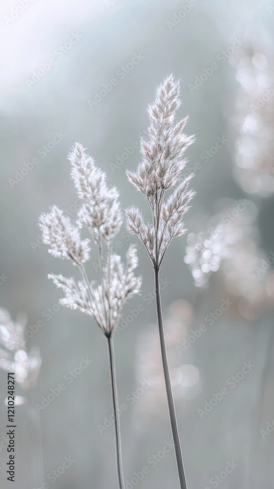 Delicate grasses illuminated by soft gray and silver tones in a tranquil outdoor setting Delicate grasses illuminated by soft gray and silver tones in a tranquil outdoor setting