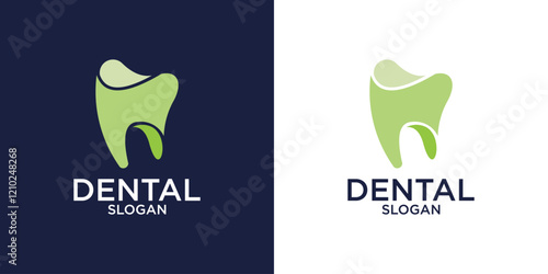 tooth and leaf clinic logo design vector template
