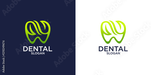 tooth and leaf clinic logo design vector template