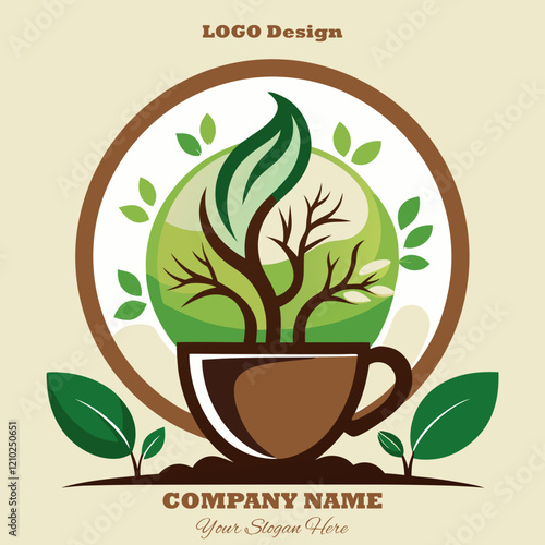 AI Generated Coffee Cup Logo with Steam Forming a Tree for Sustainability