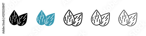 Almond icons set in black filled and stroke line style