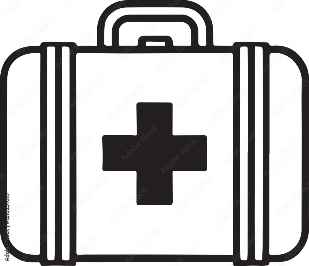 Obraz premium Silhouette vector of a first aid kit, perfect for healthcare, medical, and emergency themes. Downloadable EPS file for creative and professional use.