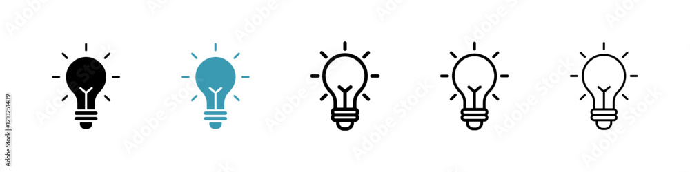 Bulb icons set in black filled and stroke line style Bulb icons set in black filled and stroke line style