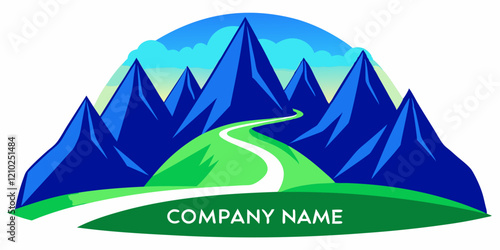 Mountain Logo: A stylized illustration of a winding road leading through a picturesque mountain range, symbolizing growth, journey, and exploration.